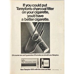 Tareyton 100's Cigarettes "Now with Charcoal Filter" Playboy Vintage Print Ad